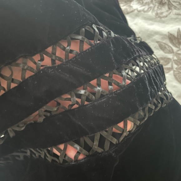 Vintage Black Velvet Cutout Maxi Dress 8 Whimsigoth Formal Vamp Witchy 90s Glam - Picture 2 of 6